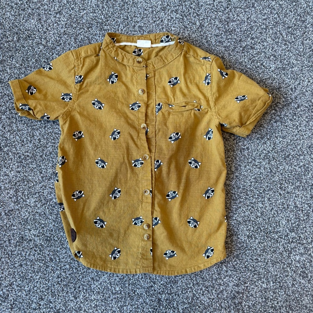 Kids Raccoon Novelty Button Up Short Sleeved Collared Shirt Size 3-4 years